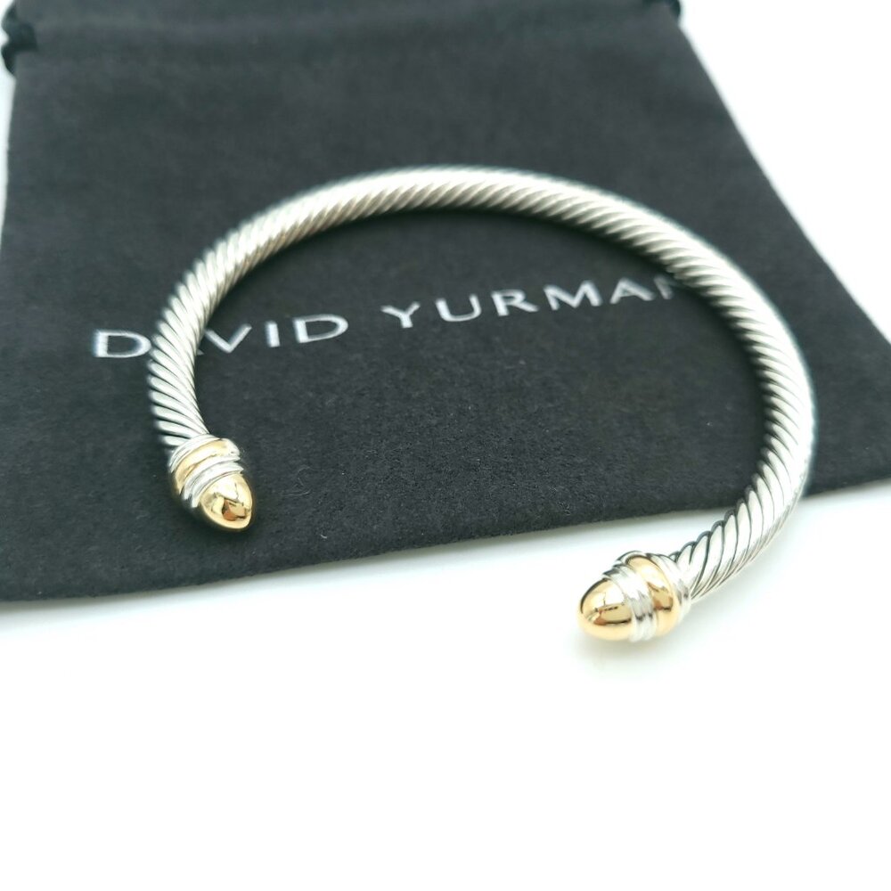 DAVID YURMAN 5mm Cable Classic Bracelet w/ 14k Gold in Sterling Silver 7 inch